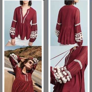 Anthropologie Nisha Peasant Vineet Bahl Maroon Top